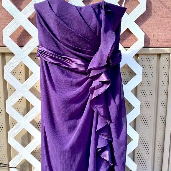 PLUM CHIFFON RUFFLE CASCADE SIZE 6 by DAVIDS BRIDAL EUC - Picture 3 of 7